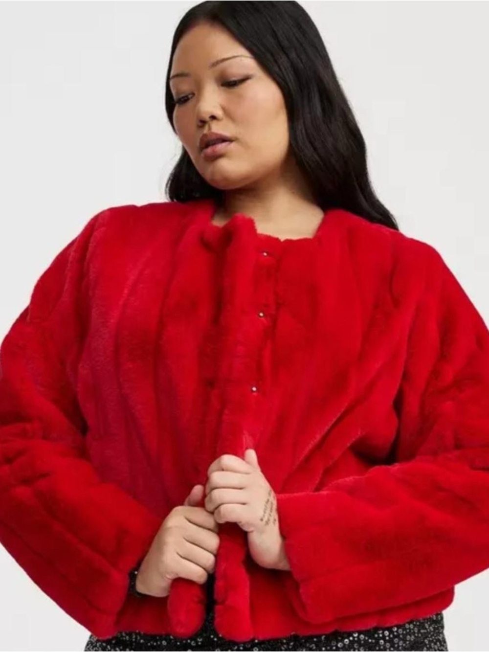 SUPER SOFT SZ 1 TORRID Red Faux Fur Jacket - Women's Cozy Coat - Picture 4 of 6